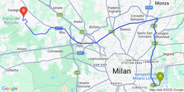 Map: Milan Linate Airport (LIN) to Parabiago