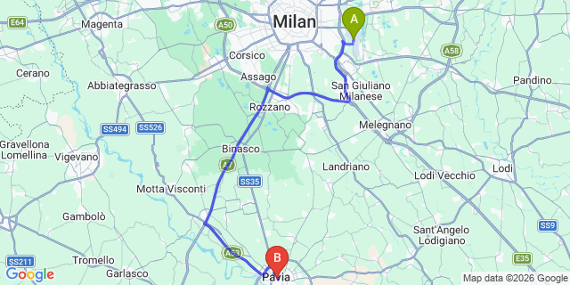 Map: Milan Linate Airport (LIN) to Pavia