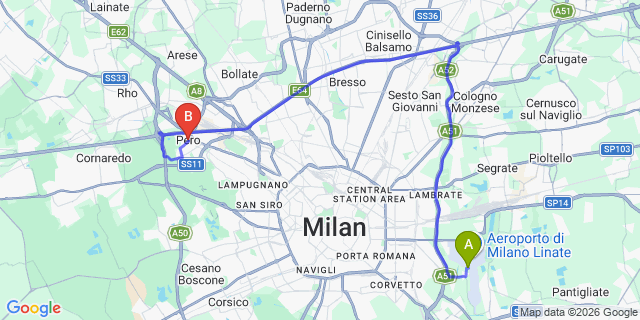 Map: Milan Linate Airport (LIN) to Pero
