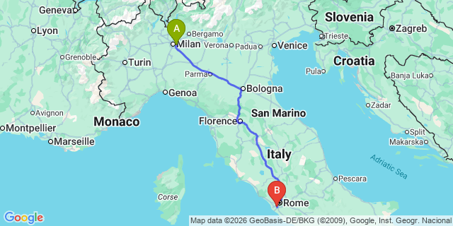 Map: Milan Linate Airport (LIN) to Perugia