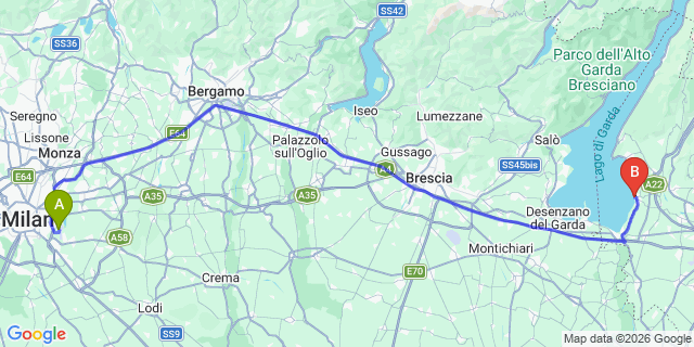 Map: Milan Linate Airport (LIN) to Peschiera del Garda