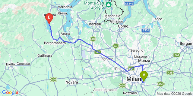 Map: Milan Linate Airport (LIN) to Pettenasco