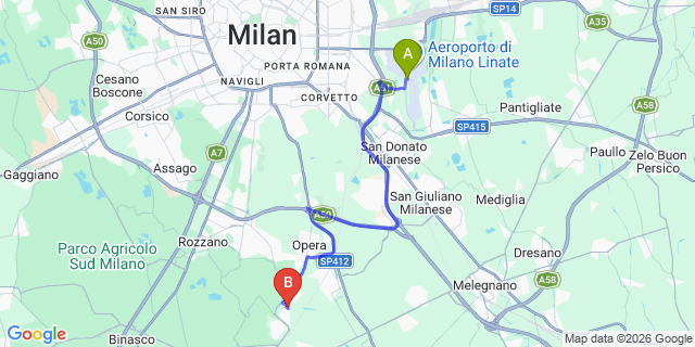 Map: Milan Linate Airport (LIN) to Pieve Emanuele