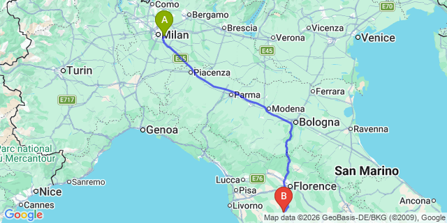 Map: Milan Linate Airport (LIN) to Poggibonsi