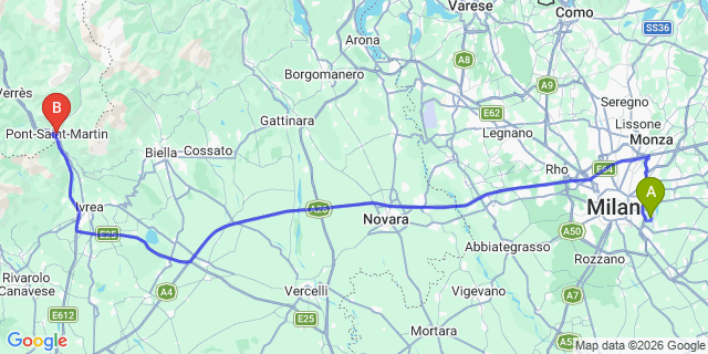 Map: Milan Linate Airport (LIN) to Pont-Saint-Martin
