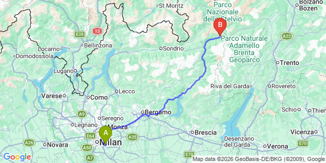 Map: Milan Linate Airport (LIN) to Ponte di Legno