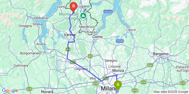 Map: Milan Linate Airport (LIN) to Ponte Tresa