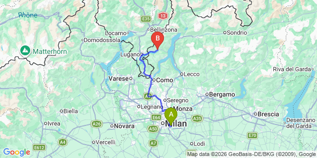 Map: Milan Linate Airport (LIN) to Porlezza