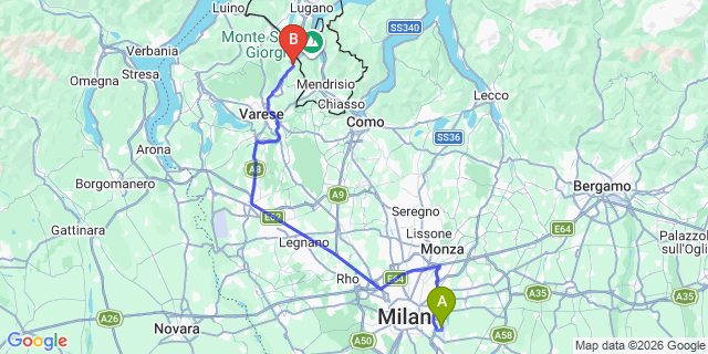 Map: Milan Linate Airport (LIN) to Porto Ceresio