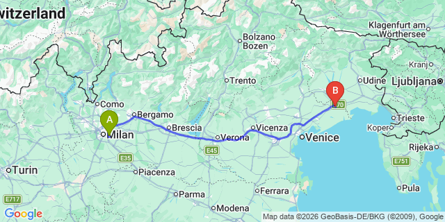 Map: Milan Linate Airport (LIN) to Portogruaro