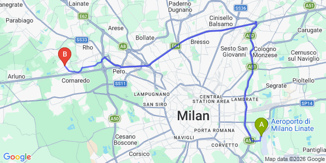 Map: Milan Linate Airport (LIN) to Pregnana Milanese