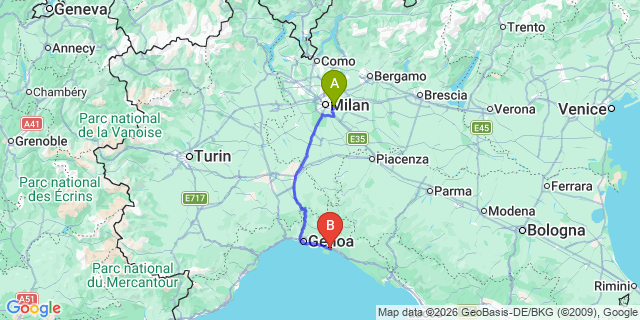 Map: Milan Linate Airport (LIN) to Rapallo