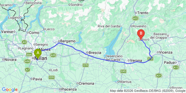 Map: Milan Linate Airport (LIN) to Recoaro Terme