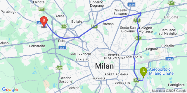 Map: Milan Linate Airport (LIN) to Rho