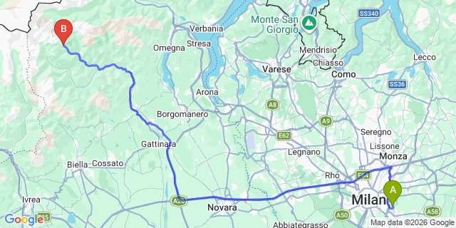 Map: Milan Linate Airport (LIN) to Rima San Giuseppe