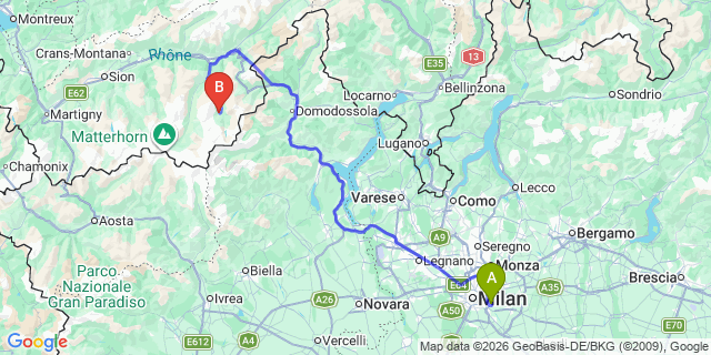 Map: Milan Linate Airport (LIN) to Saas-Fee