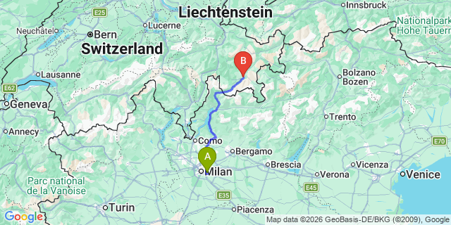 Map: Milan Linate Airport (LIN) to Saint Moritz - Sankt Moritz