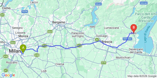 Map: Milan Linate Airport (LIN) to Salò (Lago di Garda)