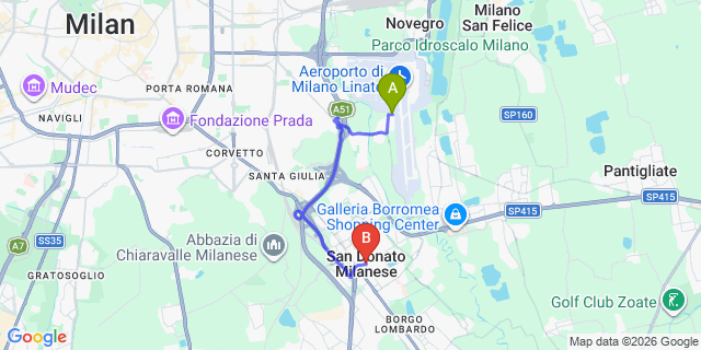 Map: Milan Linate Airport (LIN) to San Donato Milanese