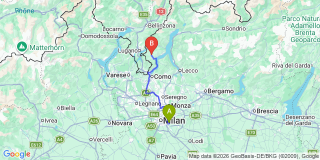 Map: Milan Linate Airport (LIN) to San Fedele Intelvi