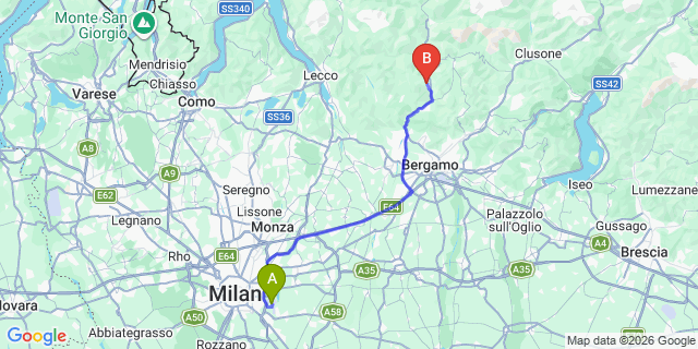 Map: Milan Linate Airport (LIN) to San Pellegrino Terme