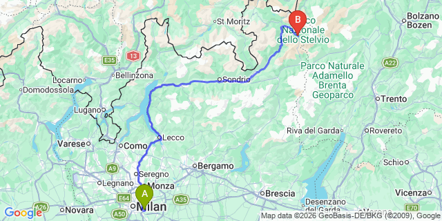 Map: Milan Linate Airport (LIN) to Santa Caterina Valfurva