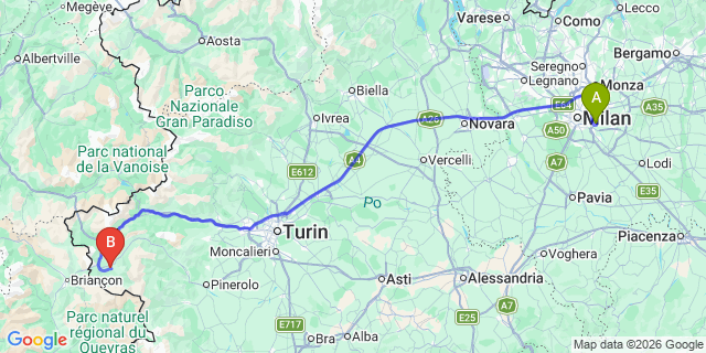 Map: Milan Linate Airport (LIN) to Sauze di Cesana