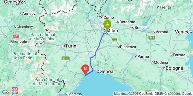Map: Milan Linate Airport (LIN) to Savona