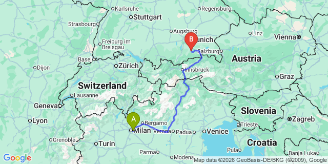 Map: Milan Linate Airport (LIN) to Selva di Val Gardena