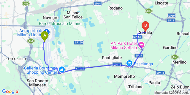 Map: Milan Linate Airport (LIN) to Settala