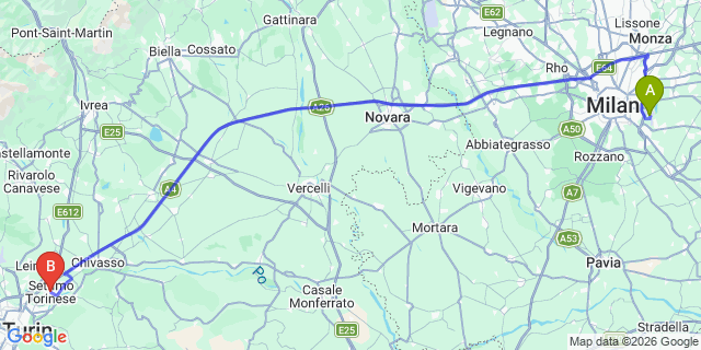 Map: Milan Linate Airport (LIN) to Settimo Torinese