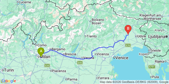 Map: Milan Linate Airport (LIN) to Spilinbergo