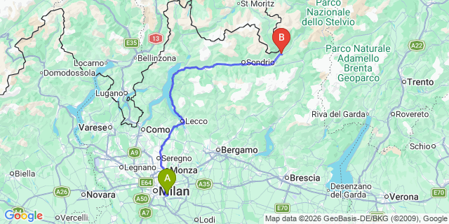 Map: Milan Linate Airport (LIN) to Tirano