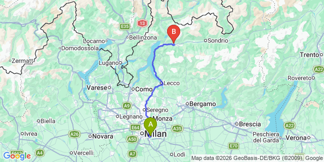 Map: Milan Linate Airport (LIN) to Traona