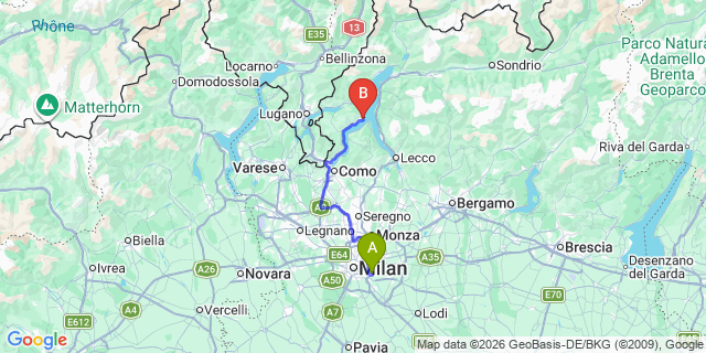 Map: Milan Linate Airport (LIN) to Tremezzo (Lago di Como)