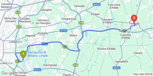 Map: Milan Linate Airport (LIN) to Treviglio