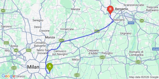 Map: Milan Linate Airport (LIN) to Treviolo