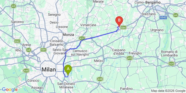 Map: Milan Linate Airport (LIN) to Trezzo Sull’Adda