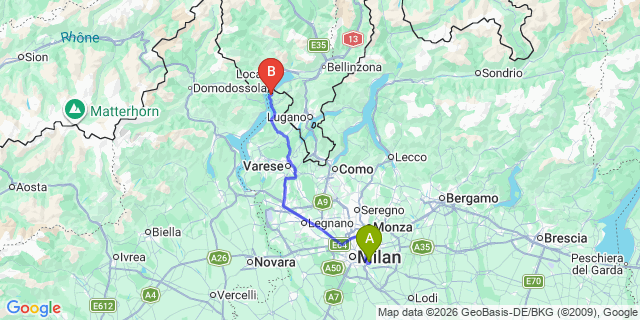 Map: Milan Linate Airport (LIN) to Tronzano Lago Maggiore