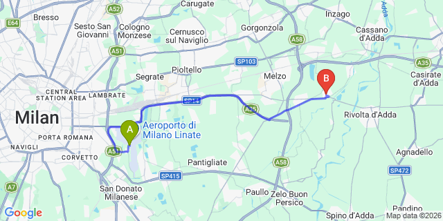 Map: Milan Linate Airport (LIN) to Truccazzano