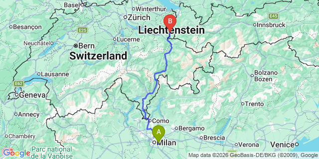 Map: Milan Linate Airport (LIN) to Vaduz
