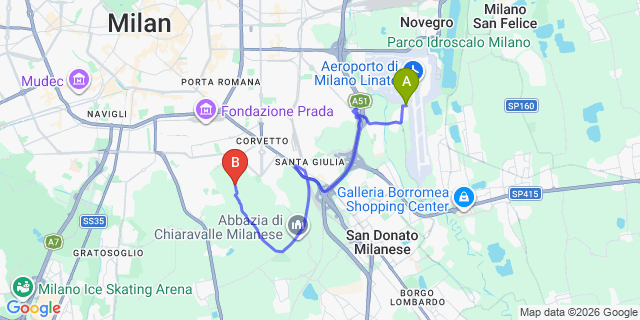 Map: Milan Linate Airport (LIN) to Vaiano Valle