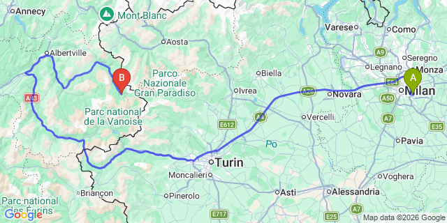Map: Milan Linate Airport (LIN) to Val d’Isère
