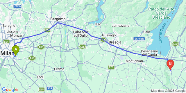 Map: Milan Linate Airport (LIN) to Valeggio sul Mincio