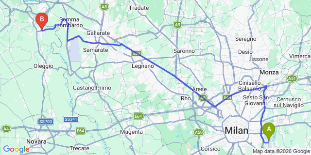 Map: Milan Linate Airport (LIN) to Varallo Pombia