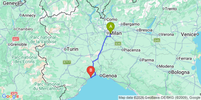 Map: Milan Linate Airport (LIN) to Varazze
