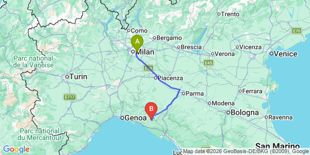 Map: Milan Linate Airport (LIN) to Varese Ligure