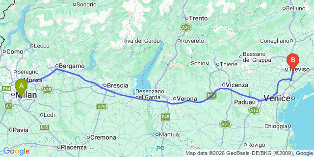 Map: Milan Linate Airport (LIN) to Venice