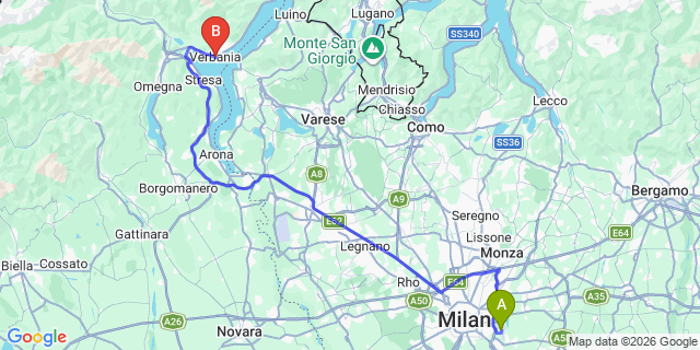 Map: Milan Linate Airport (LIN) to Verbania