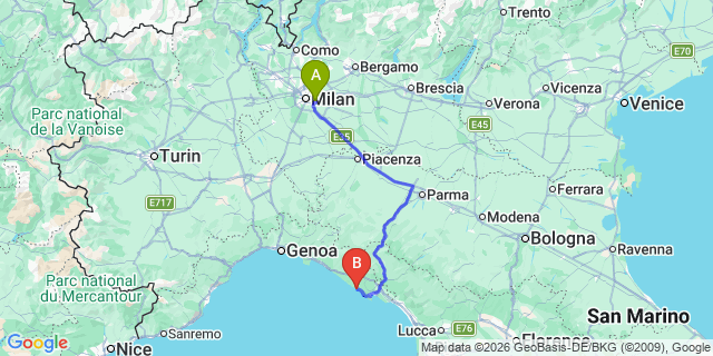 Map: Milan Linate Airport (LIN) to Vernazza